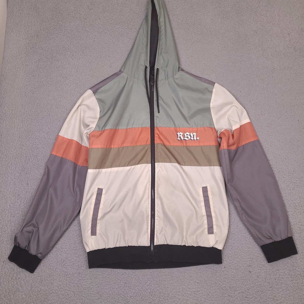 Reason‎ Windbreaker Jacket Mens Large Color Block Hooded Full Zip